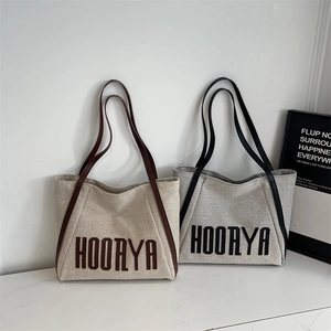 Minimalist canvas tote bags with HOORYA print and stylish contrast shoulder straps