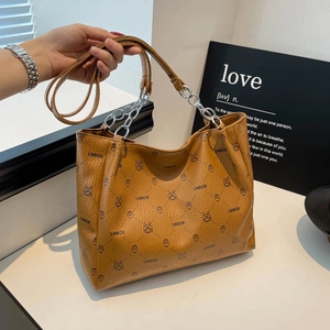 Grand Sac Cabas en Dessin Animé pour Femmes en Cuir PU Chaîne Sac à Épaule Avec Impression de Lettres LNBOE Lapin Décontracté