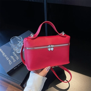 Women Fashion Litchi Pattern PU Leather Bucket Crossbody Bag With Heart Zipper Handle Minimalist Handbag Casual Shoulder Bag