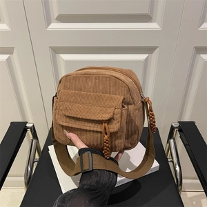 Vintage Corduroy PU Shoulder Bag Large Capacity Crossbody Bag For Women Casual Daily Use Soft Harajuku Style Handbag
