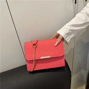 Sac Bandoulière en Cuir PU à Motif Tissé Chaîne pour Femmes Mode Simple Rabat Épaule Petit Sac Carré Sac à Main Élégant