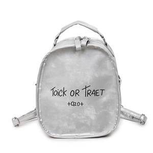 Minimalistischer silberner Rucksack für Damen mit Vintage-Textur und Buchstaben-Print