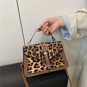 Trendy Women Leopard Print Handbag Vintage PU Leather Small Square Bag With Metal Buckle Daily Casual Crossbody Shoulder Bag