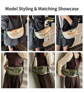 Versatile dumpling-style crossbody bags in cream and olive green with adjustable straps