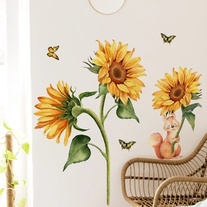Sunflower wall decals with squirrels and butterflies for kids room wall decor