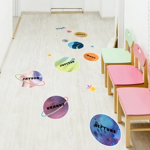 Self-adhesive solar system planet floor stickers for kids room decor with anti-slip PVC finish