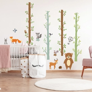 Forest animals and trees wall stickers for nursery decor featuring fox bear and deer