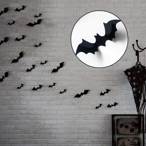 Black 3D bat wall stickers with adjustable wings for Halloween home decor and wall art