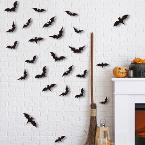 3D Halloween black bat wall decals set for living room and bedroom holiday decoration