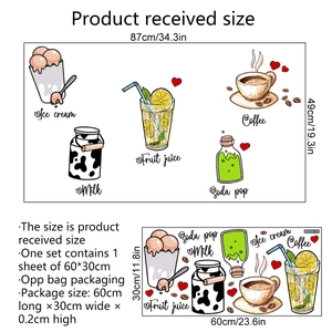 Dimensions et disposition des stickers muraux café et crème glacée en planche 60x30cm