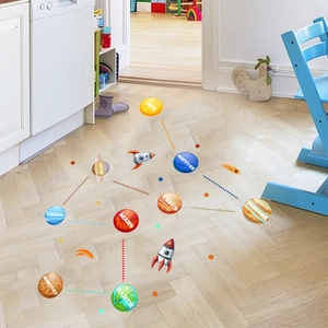 Solar System Planets Wall Stickers Space Cartoon Rocket Floor Decals Kids Room Educational PVC Waterproof Removable Decor