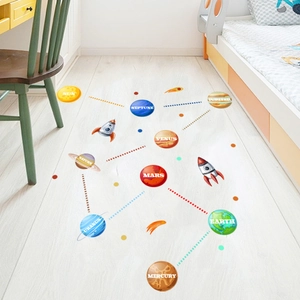 Solar system planet floor stickers for kids room decoration with rockets and orbits