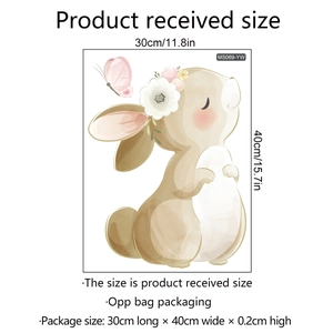 Cute cartoon rabbit wall decal with butterflies for kids room decor 30x40cm