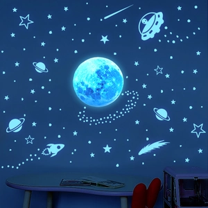 Leuchtende blaue Planeten und Sterne Wandaufkleber Set für dunkle Kinderzimmer Deko