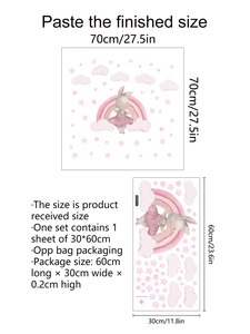 Stickers muraux lapin rose et arc-en-ciel pour chambre d'enfant, format 30x60cm