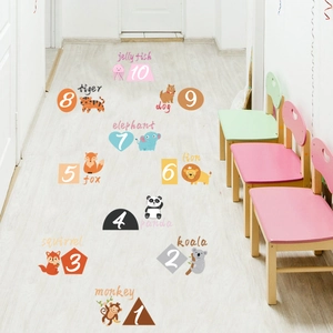 Educational Cartoon Animal Numbers Hopscotch Floor Stickers PVC Self Adhesive Wall Decals For Kids Room Nursery Decor
