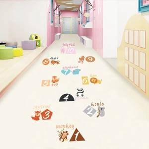 Cartoon animal number floor stickers for kids room featuring hopscotch patterns from 1 to 10