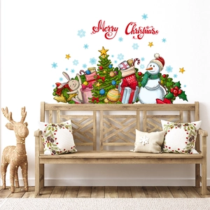 Christmas snowman wall sticker set with Merry Christmas text for festive home decoration