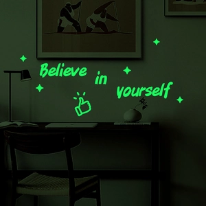 Autocollants Muraux Lumineux Believe In Yourself Citation Inspirante Étoiles Pouce Levé Brille Dans Le Noir PVC