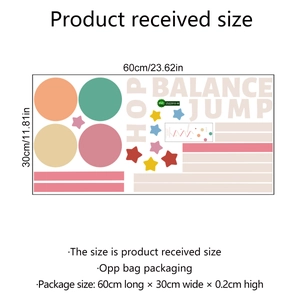 Detail view of macaron floor stickers with HOP and JUMP text in 60x30cm layout