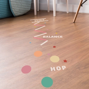 Colorful interactive path floor stickers for children with jump and balance instructions