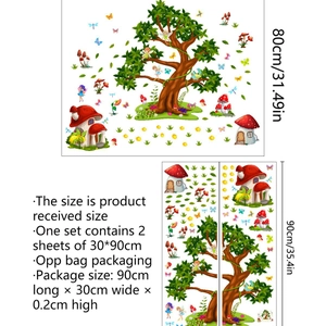 Forest mushroom house wall decals set with fairies and trees for nursery decor