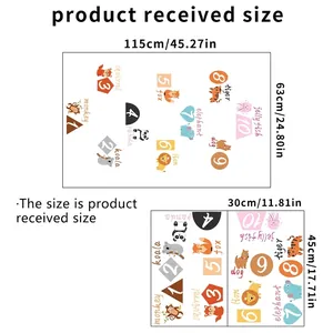 Educational animal number floor stickers for kids room showing dimensions and layout