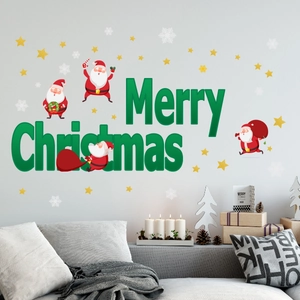 Weihnachts-Wandtattoo-Set mit Weihnachtsmann, Sternen und grünem Merry Christmas Schriftzug