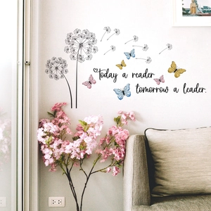 Dandelion and colorful butterfly wall decal with inspirational reader leader quote