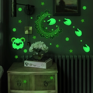 Glow In The Dark Wall Stickers PVC Luminous Moon Sheep Mandala Decals For Kids Bedroom Nursery Eid Ramadan Decor Self Adhesive