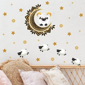 Glow-in-the-dark moon and sheep wall stickers for a cozy Islamic style bedroom decor
