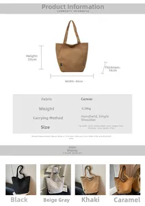 Detailed size chart for nylon tote bag showing height 33cm width 40cm and fabric specs