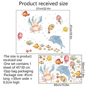 Ocean sea life wall decals for kids room bathroom including dolphins and jellyfish