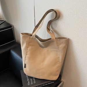 Women's Large Capacity Canvas Tote Bag Minimalist Fashion Label Shoulder Bag Casual Commuting School Student Handbag
