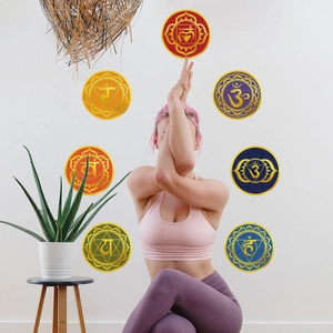 Seven chakra mandala wall stickers for yoga studio decor with colorful spiritual symbols