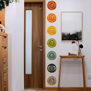 Seven chakras yoga wall decals with Sanskrit symbols for spiritual home decor