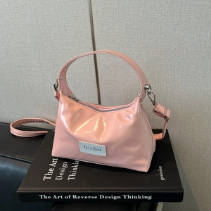 Fashion Glossy PU Patent Leather Shoulder Bag Large Capacity Crossbody Handbag With Pendant For Women Urban Minimalist Tote