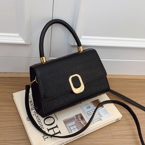 Sac à Bandoulière Femme Motif Crocodile Simili Cuir PU Boucle Ovale Dorée Petit Sac à Main Mode Quotidienne