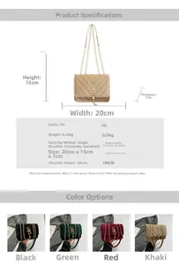 Size guide for PU leather crossbody bag featuring strap length and product dimensions