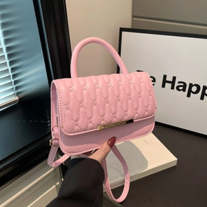 Borsa Quadrata Piccola da Donna Casual in Pelle PU con Trapuntatura a Onde e Patta con Decorazione in Metallo Dorato Borsa a Tracolla alla Moda