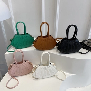 Minimalist PU shoulder bags with leaf-like pleated design in five elegant colors