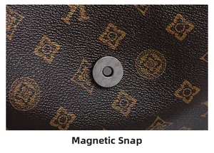 Detail shot of the magnetic snap closure on a brown pebble leather bucket bag