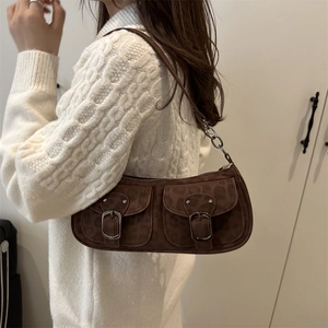 Sac baguette rétro à motif léopard avec deux poches avant et boucles métalliques chic