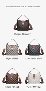 Detailed collection of vintage patterned bucket bags in five classic colors with wide straps