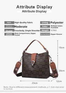 Detailed dimensions and specs of vintage checkered bucket bag with bear print