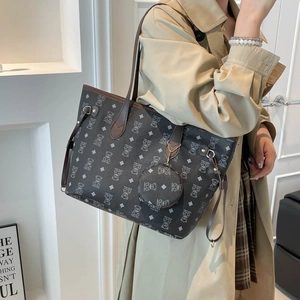 Grand sac cabas avec imprimé ours et petit porte-monnaie en gris foncé élégant
