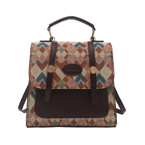 Retro geometric checkered small backpack with top handle and crossbody straps