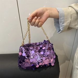 Women Sequin Evening Bag Sparkly Large Round Paillette Small Square Crossbody Purse With Metal Chain Strap For Party