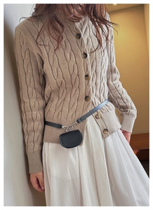Mini black semi-circle leather waist bag with belt, perfect for lipstick and earphones