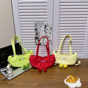 Women Cute Cartoon Face Canvas Shoulder Bag Funny 3D Plush Legs Kawaii Crossbody Bag For Student Daily Travel Use